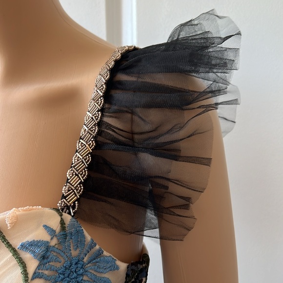 NWT Lulu’s formal beaded sequin evening dress S cream embroidered overlay sexy - Picture 5 of 15